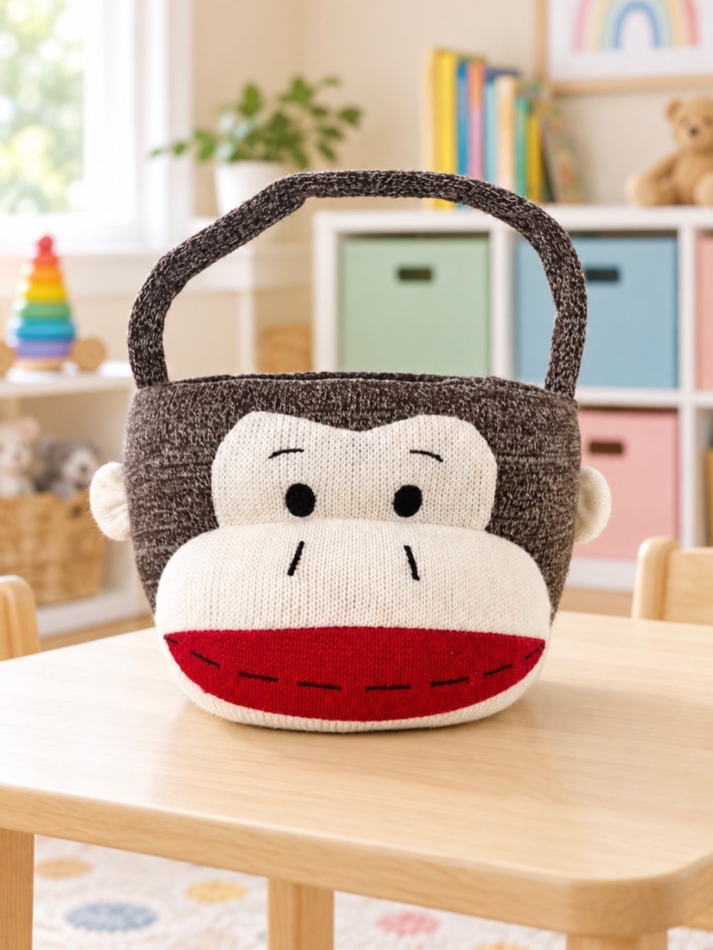 Dan Dee Sock Monkey 3D Face Trick or Treat Soft Fabric Storage Bucket Basket
